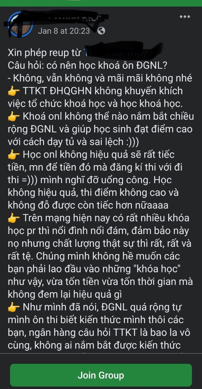 ĐH Quốc gia Hà Nội cảnh báo về những quảng cáo luyện thi Đánh giá năng lực trên mạng -0