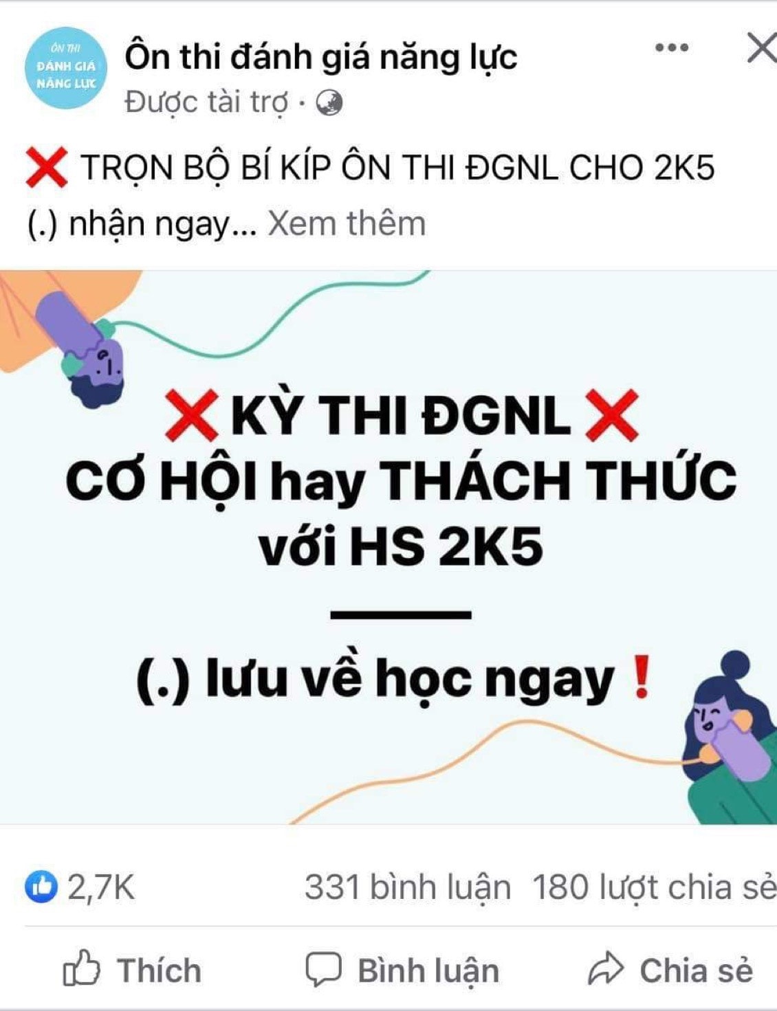 ĐH Quốc gia Hà Nội cảnh báo về những quảng cáo luyện thi Đánh giá năng lực trên mạng -0