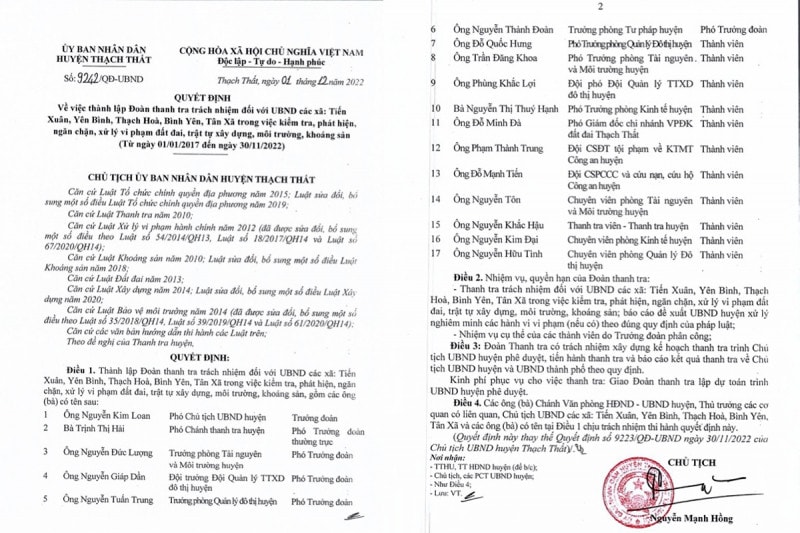 Hà Nội: Thành lập đoàn thanh tra vi phạm đất đai và trật tự xây dựng tại huyện Thạch Thất -0