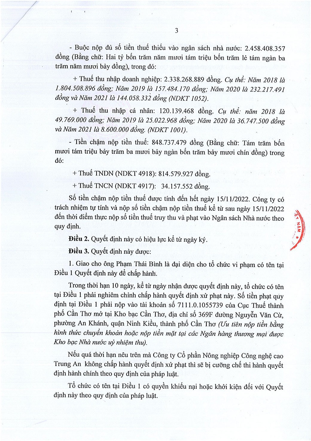 Nông nghiệp công nghệ cao Trung An bị phạt và truy thu gần 4 tỷ đồng tiền thuế -0