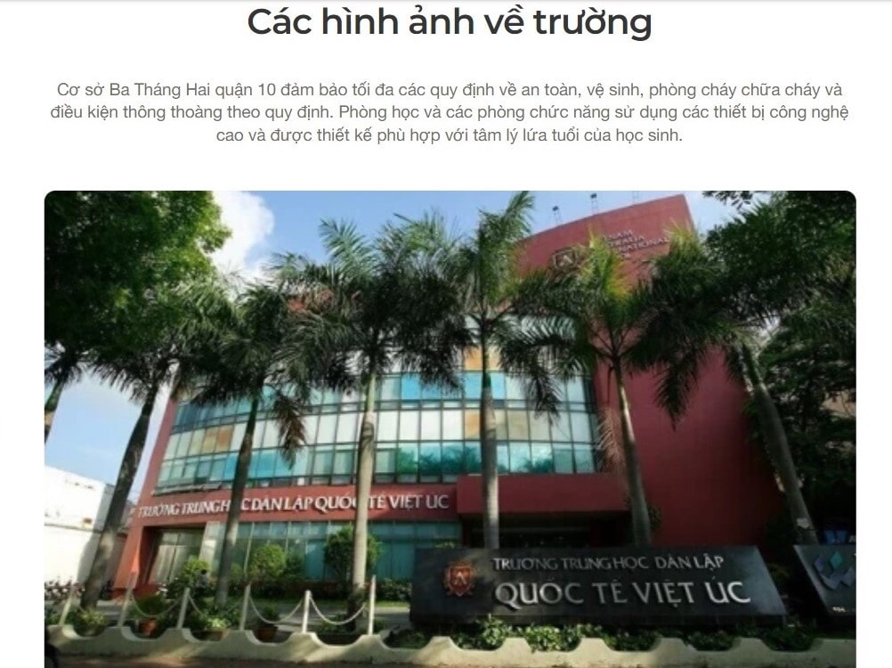Trường TH, THCS, THPT Việt Úc nhưng được giới thiệu, quảng cáo là "Trường Quốc tế Việt Úc"