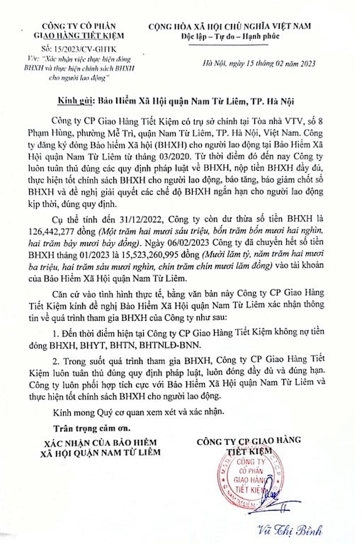 Công ty CP Giao hàng Tiết kiệm phản ứng việc bị cơ quan bảo hiểm nêu tên nợ bảo hiểm xã hội
