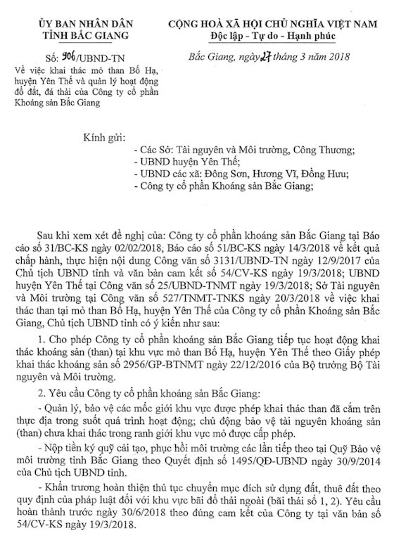 Vụ khởi tố dàn lãnh đạo Công ty CP Khoáng sản Bắc Giang: Hé lộ những văn bản bất thường liên quan mỏ than Bố Hạ