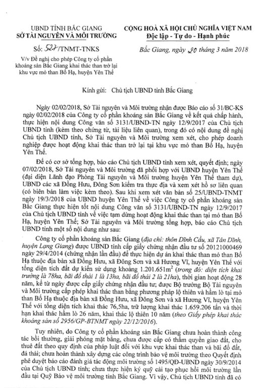 Vụ khởi tố dàn lãnh đạo Công ty CP Khoáng sản Bắc Giang: Hé lộ những văn bản bất thường liên quan mỏ than Bố Hạ
