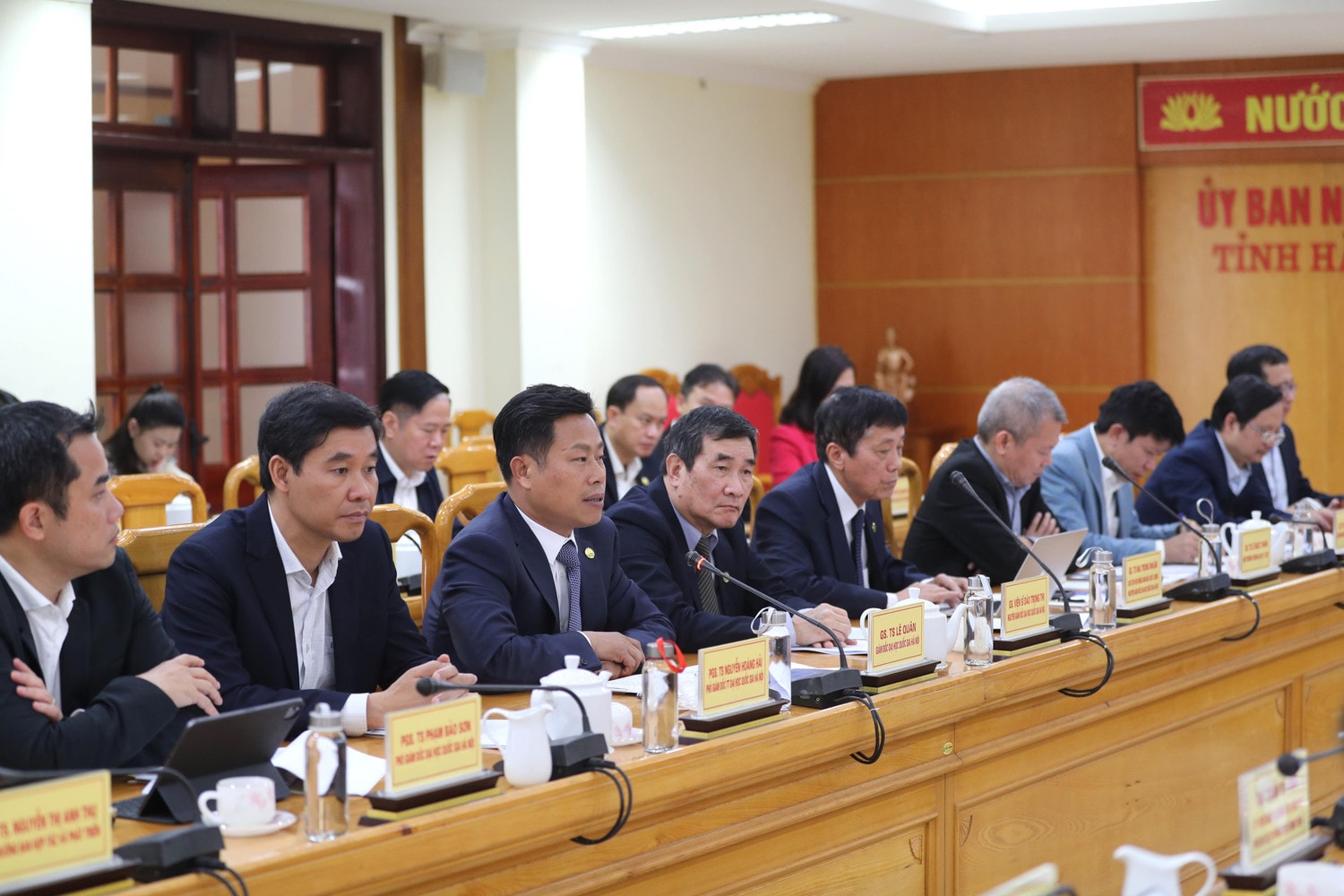 Giám đốc Đại học Quốc gia Hà Nội Lê Quân phát biểu tại buổi làm việc Xây dựng đề án Trường ĐH Hà Tĩnh trở thành trường thành viên ĐH Quốc gia Hà Nội -0