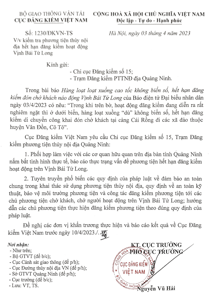 Cục Đăng kiểm Việt Nam chỉ đạo rà soát 