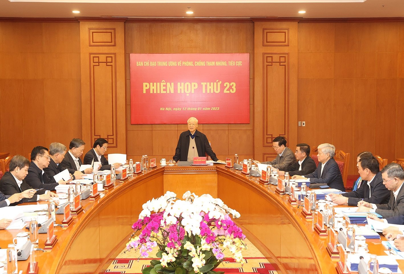 Tổng Bí thư Nguyễn Phú Trọng phát biểu tại Phiên họp thứ 23 Ban Chỉ đạo Trung ương về phòng, chống tham nhũng, tiêu cực ngày 12.1.2023- Ảnh: Trí Dũng