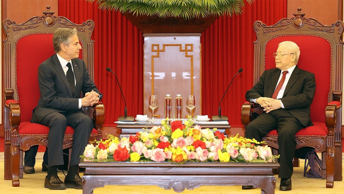 Party General Secretary Nguyen Phu Trong receives US Secretary of State Antony Blinken. Photo: Tri Dung Party chief receives US Secretary of State -0