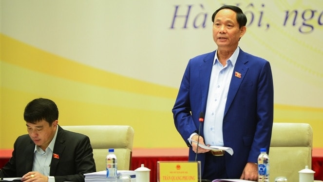 Phó Chủ tịch Quốc hội, Thượng Tướng Trần Quang Phương - Trưởng đoàn giám sát của Quốc hội, phát biểu tại cuộc làm việc giữa Đoàn giám sát với Bộ Kế hoạch và Đầu tư ngày 8.4.2023	Ảnh: Hoàng Ngọc