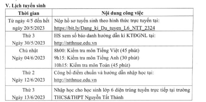 Lịch thi lớp 6, lớp 10 THCS và THPT Nguyễn Tất Thành -0