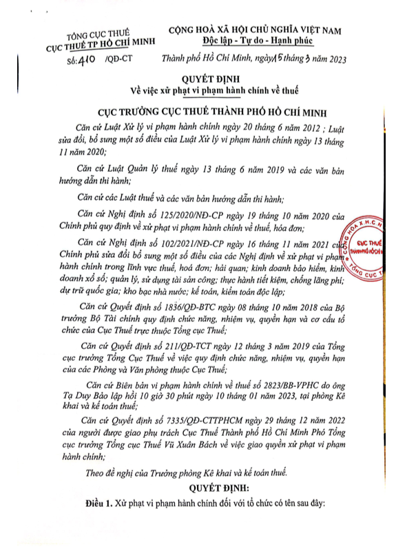 Chứng khoán Vina của CEO Finhay bị xử phạt do vi phạm về thuế -0