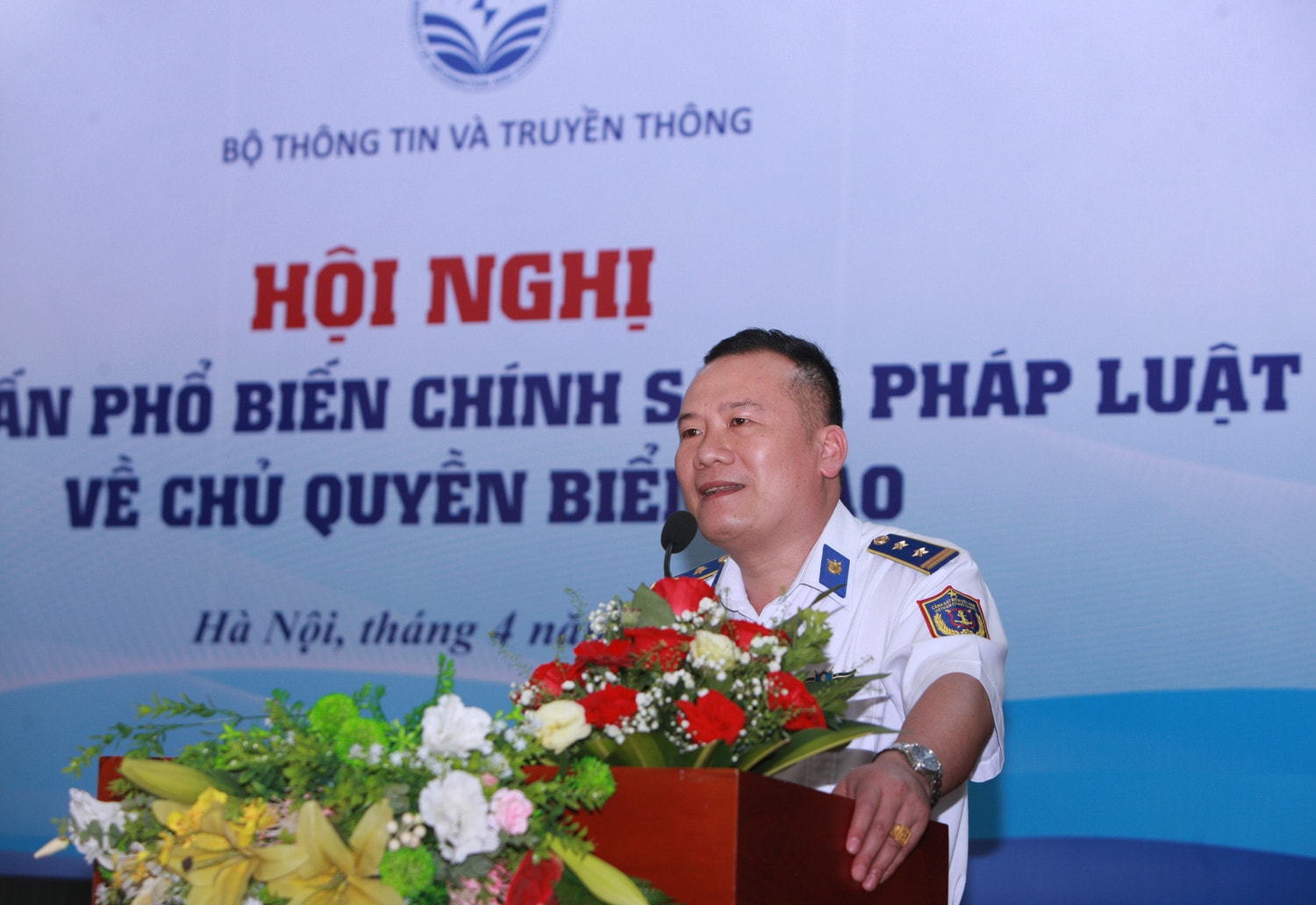 Phó Giám đốc Trung tâm đào tạo và Bồi dưỡng nghiệp vụ, Bộ Tư lệnh Cảnh sát biển Việt Nam, Trung tá Nguyễn Thanh Minh phát biểu Nâng cao nhận thức về chính sách, pháp luật về chủ quyền biển, đảo -0