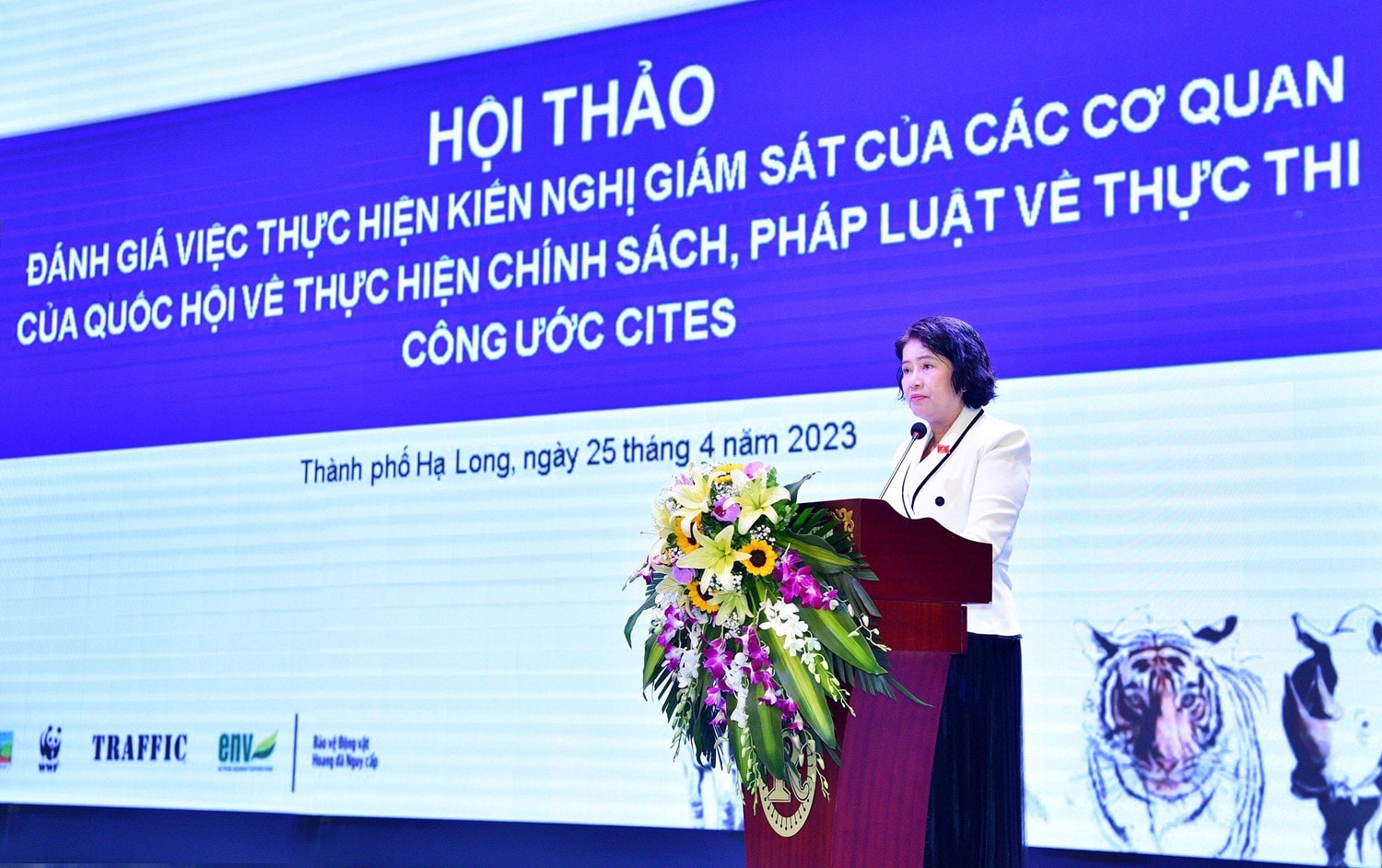 Phó Chủ nhiệm Ủy ban Khoa học, Công nghệ và Môi trường Nguyễn Thị Lệ Thủy phát biểu tại Hội thảo Đánh giá “việc thực hiện các kiến nghị giám sát của các cơ quan Quốc hội về thực hiện chính sách, pháp luật thực thi công ước CITES” -0