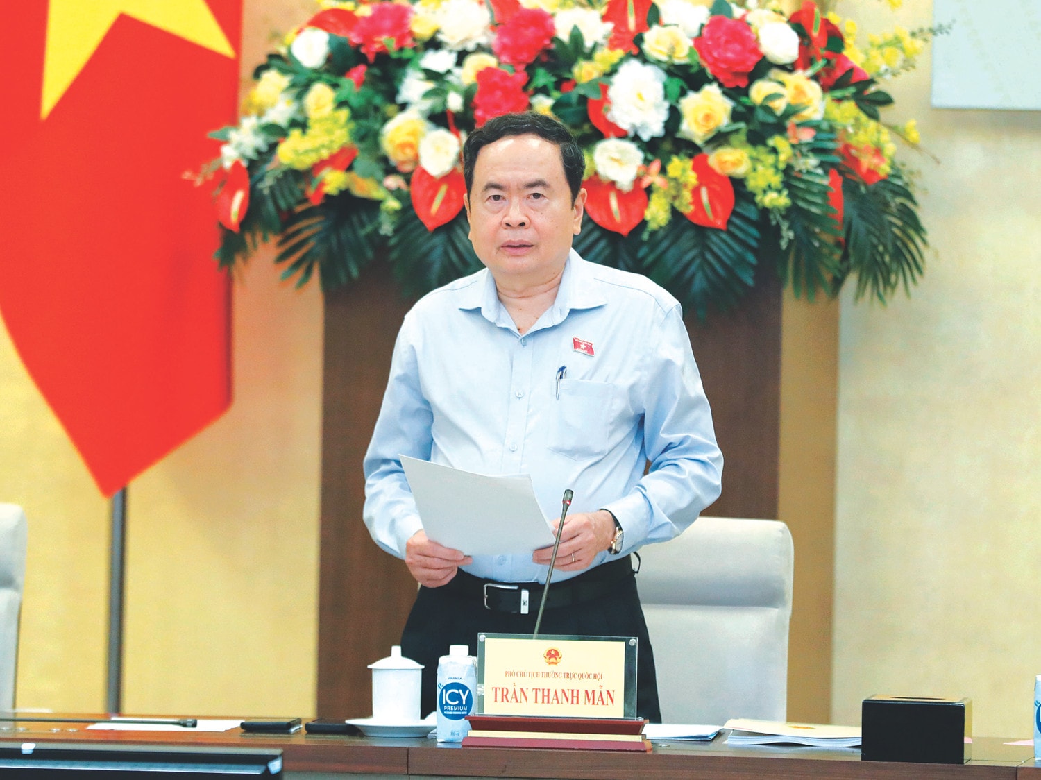 Phó Chủ tịch Thường trực Quốc hội Trần Thanh Mẫn phát biểu tại cuộc làm việc với Bộ Giáo dục và Đào tạo ngày 24.4.2023 Ảnh: Hồ Long