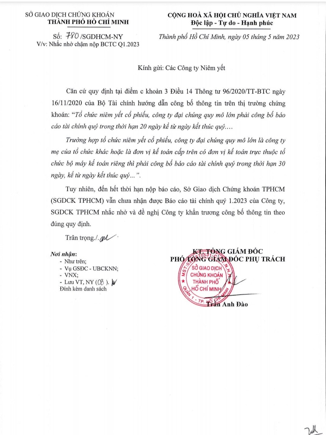 HOSE nhắc nhở 4 công ty chậm nộp báo cáo tài chính quý I -0
