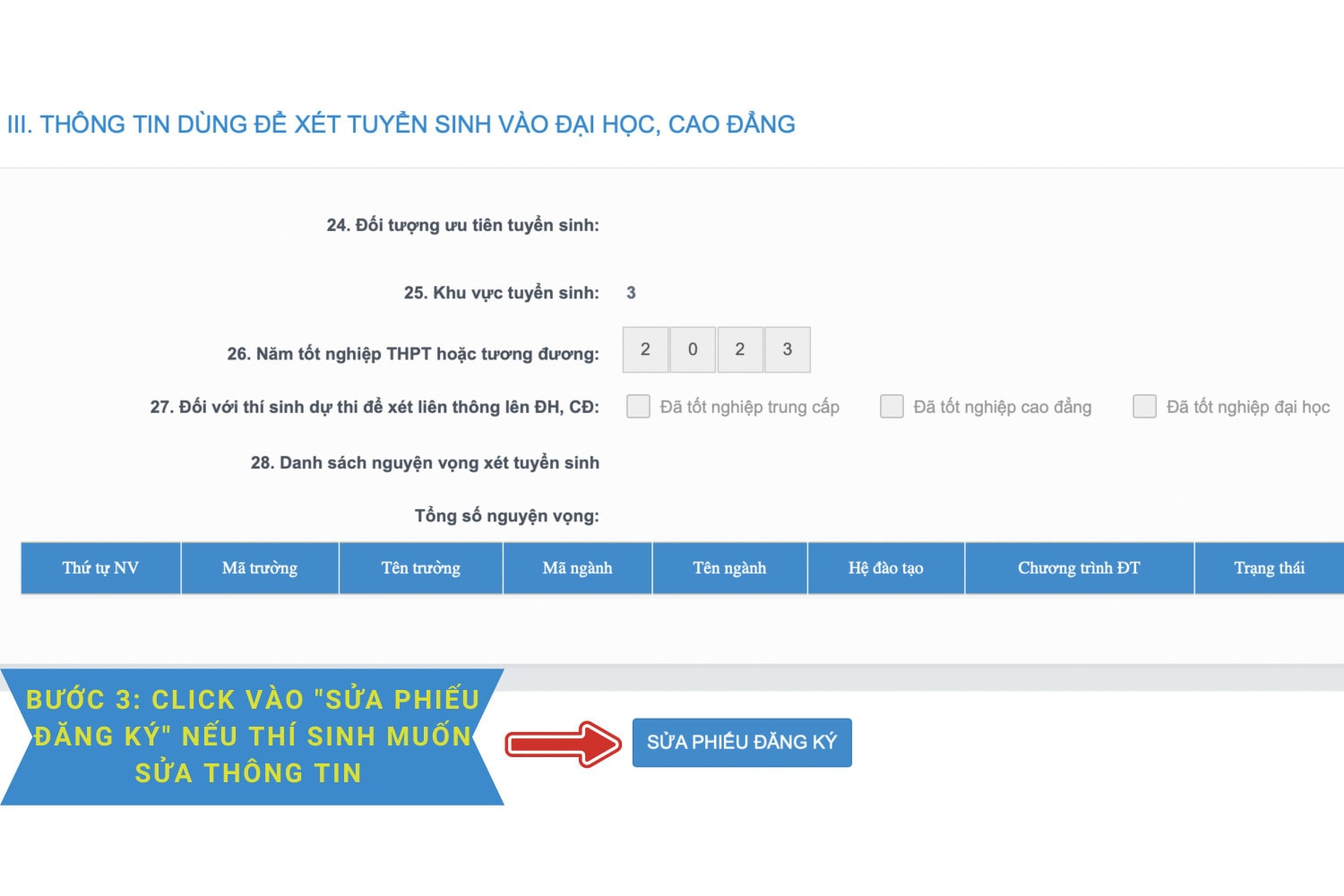 Hướng dẫn thí sinh sửa phiếu đăng ký dự thi tốt nghiệp THPT 2023 -0