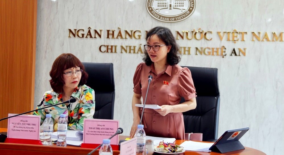 Phó Trưởng Đoàn chuyên trách Đoàn ĐBQH tỉnh Thái Thị An Chung phát biểu ĐBQH tỉnh Nghệ An lấy ý kiến góp ý vào dự thảo Luật Các tổ chức tín dụng (sửa đổi) -0