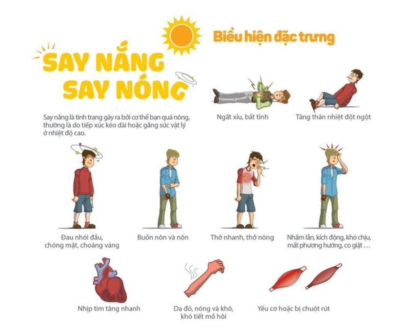 Biểu hiện của say nắng, say nóng và cách xử trí -0