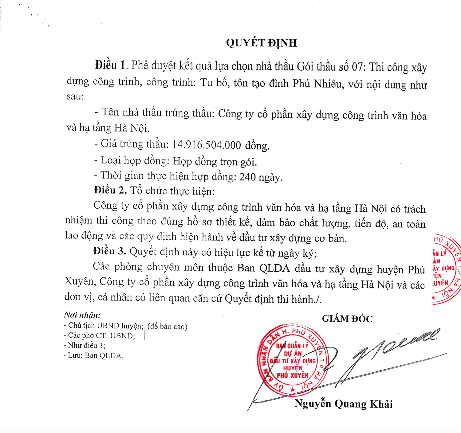 Hàng loạt gói thầu do Ban QLDA huyện Phú Xuyên làm chủ đầu tư có tỷ lệ tiết kiệm ngân sách “gần bằng 0” -0