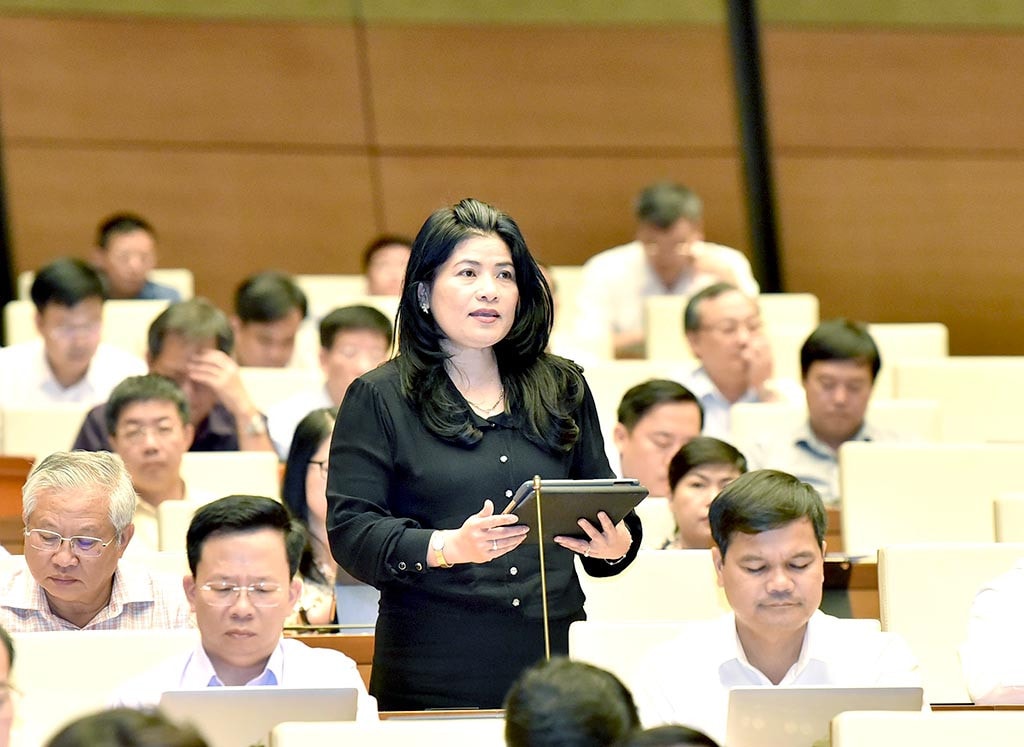 ĐBQH Đàng Thị Mỹ Hương (Ninh Thuận) phát biểu. Ảnh: Lâm Hiển Hình thành mạng lưới giao thông đồng bộ, hiện đại, kết nối vùng -0