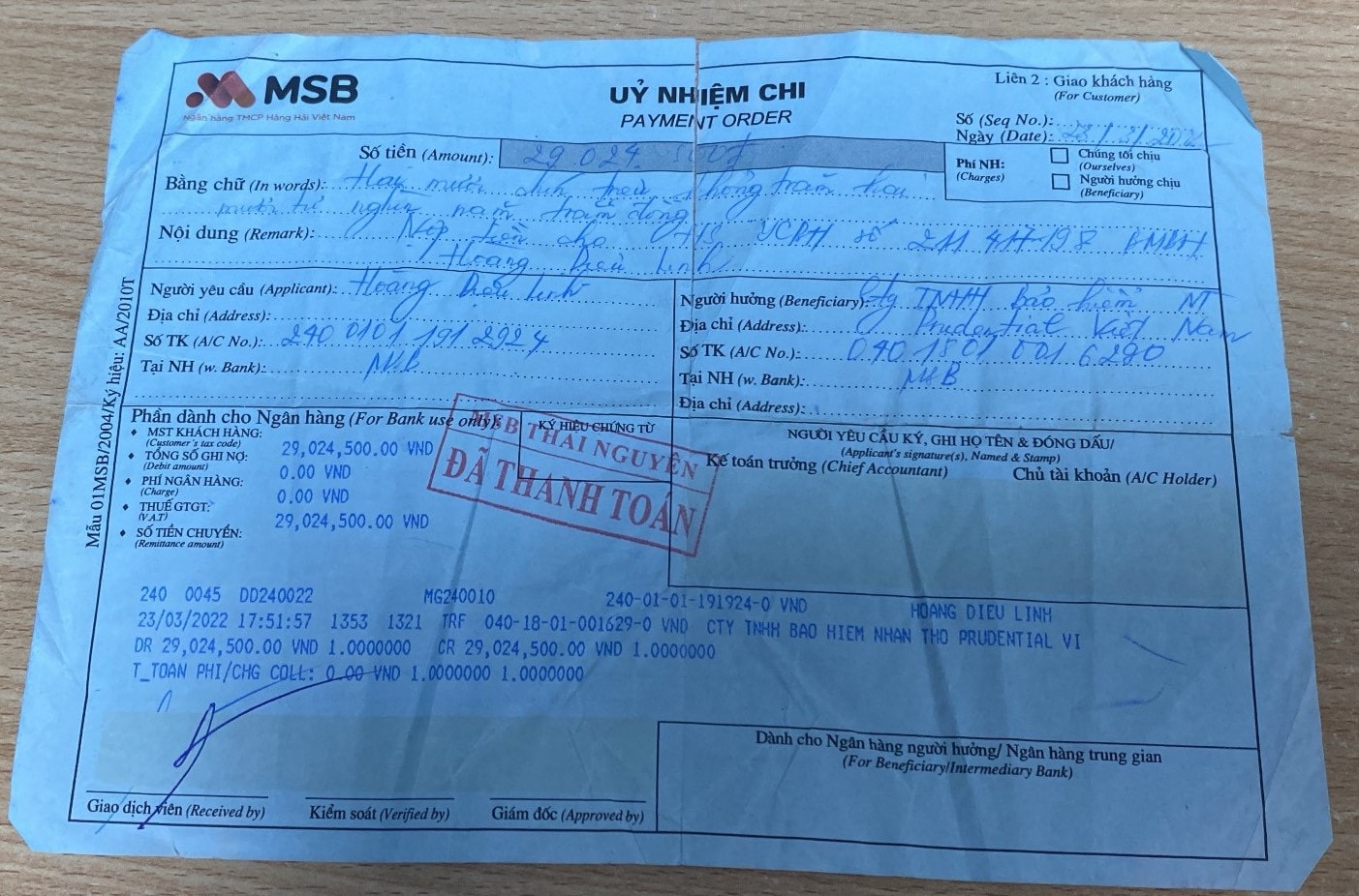 Đến ngân hàng MSB, sau nghe tư vấn, khách hàng “mua nhầm” bảo hiểm Prudential -0