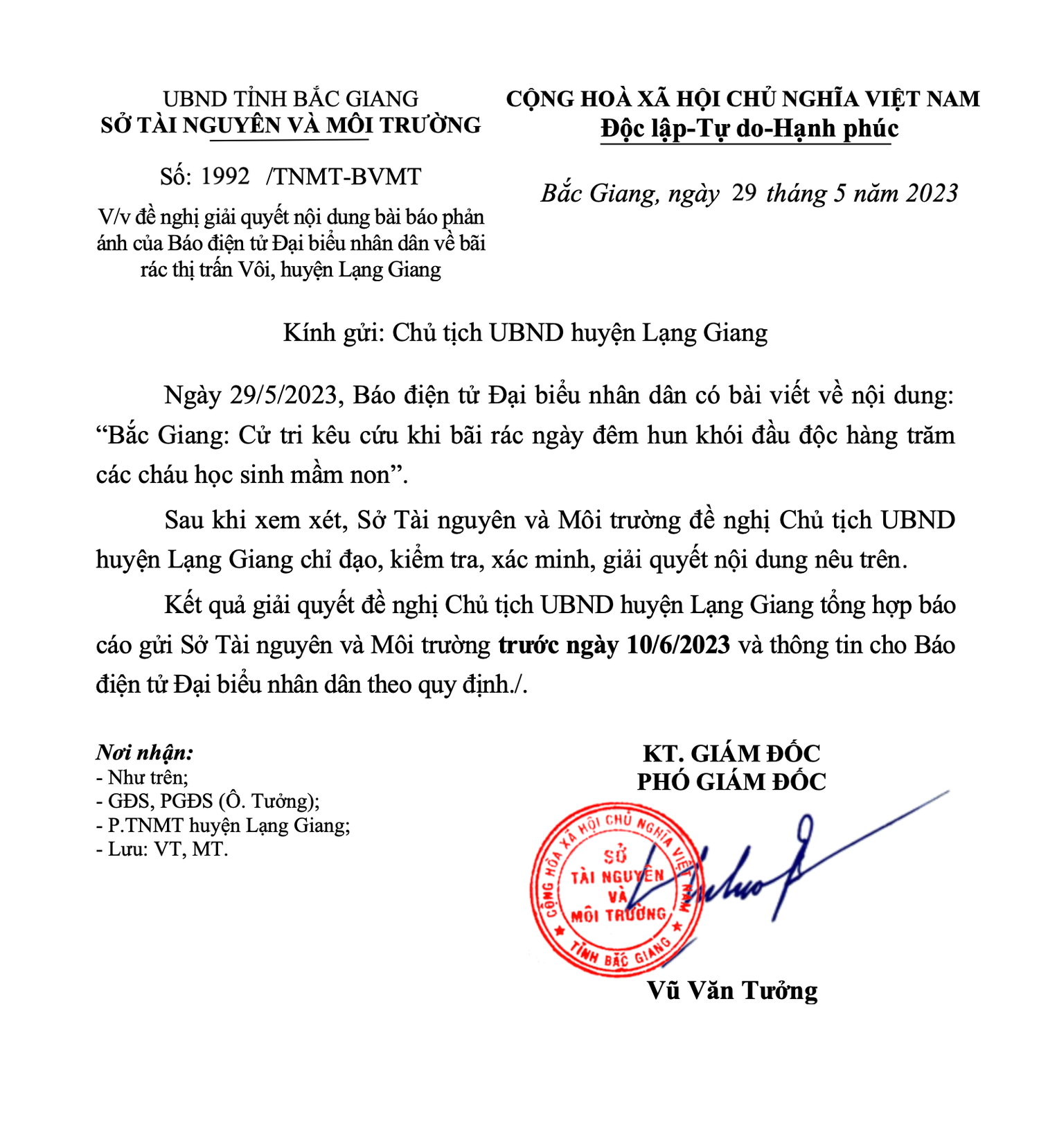 UBND tỉnh Bắc Giang yêu cầu Chủ tịch huyện Lạng Giang xử lý triệt để bãi rác ngày đêm hun khói đầu độc hàng trăm học sinh mầm non -0