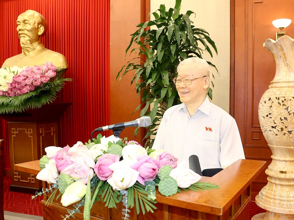 Tổng Bí thư Nguyễn Phú Trọng phát biểu tại cuộc gặp mặt Phát huy bản lĩnh, trí tuệ, thực sự là những