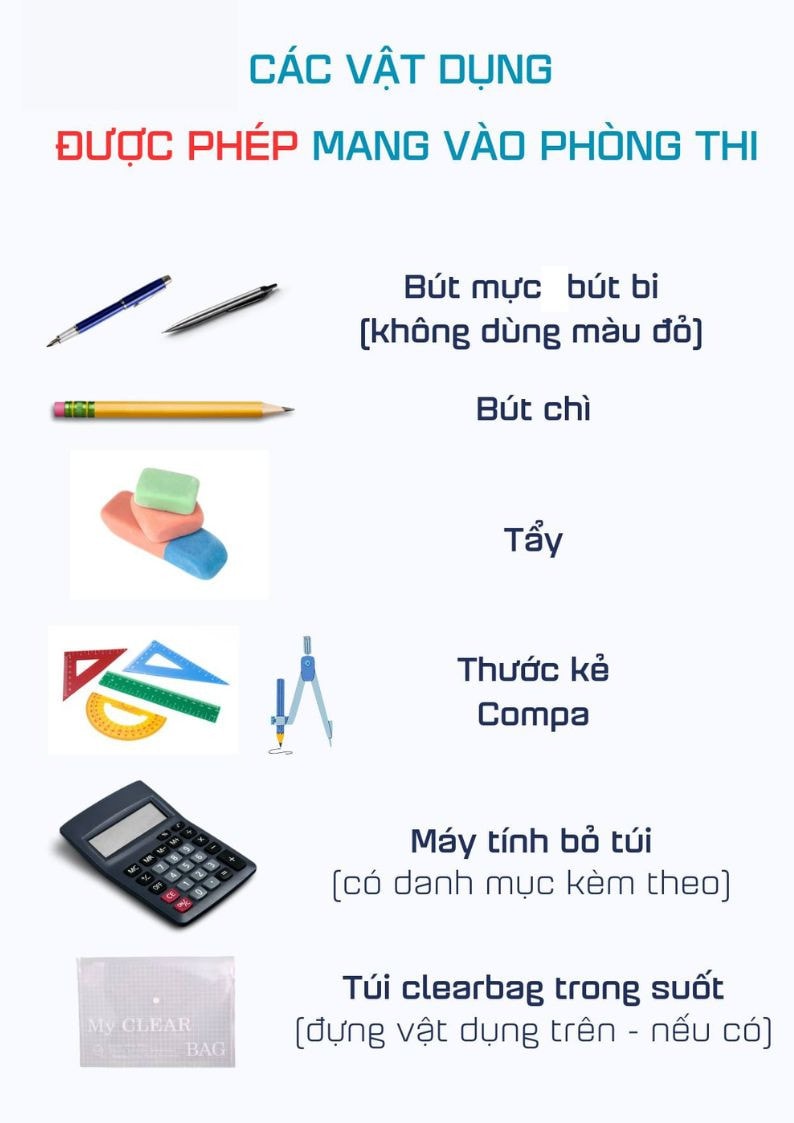 Các dụng cụ thí sinh được phép mang vào phòng thi -0