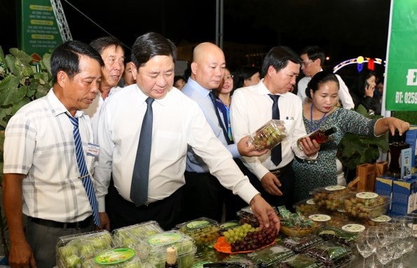 Phó Bí thư Tỉnh ủy, Chủ tịch UBND tỉnh Ninh Thuận Trần Quốc Nam cùng các đại biểu tham quan gian hàng tại Hội chợ Công Thương khu vực Nam Trung Bộ - Ninh Thuận năm 2023. Ảnh H.Nguyệt Thúc đẩy bảo tồn văn hóa, phát triển kinh tế - 0