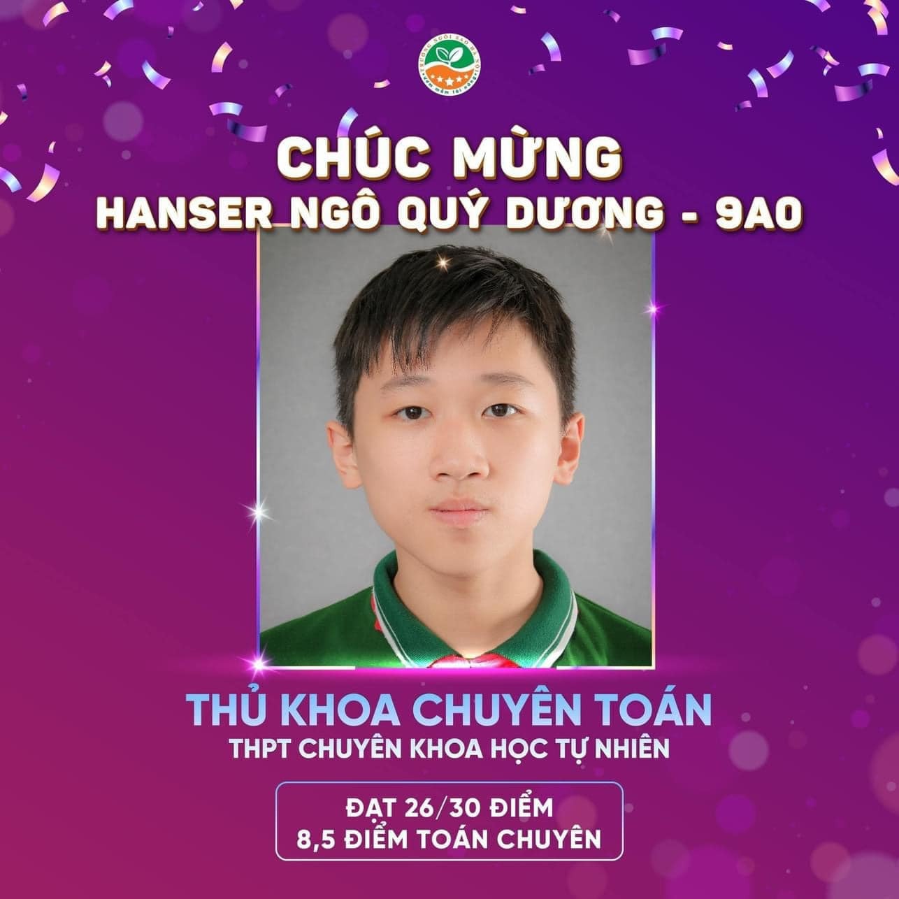 Nam sinh Trường Ngôi sao Hà Nội trở thành Thủ khoa chuyên Toán THPT chuyên KHTN -0