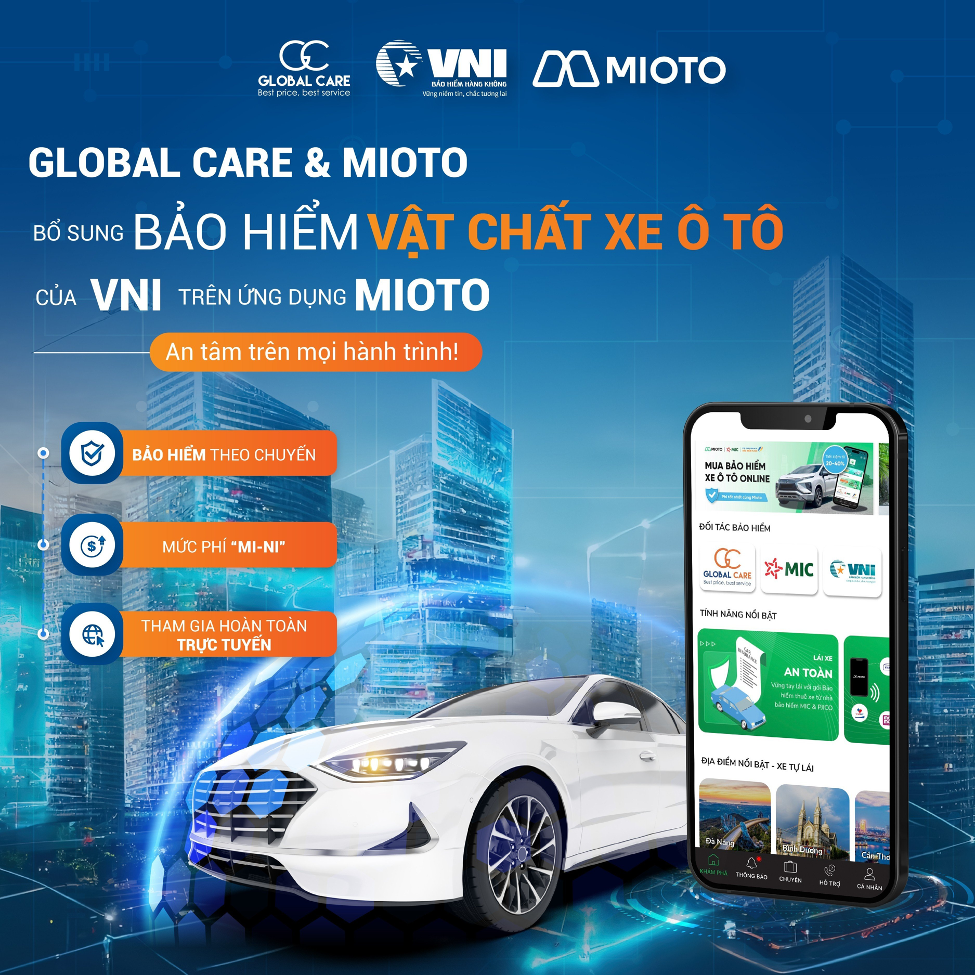 Global Care & Mioto triển khai bảo hiểm vật chất xe ô tô của VNI trên ứng dụng Mioto -0