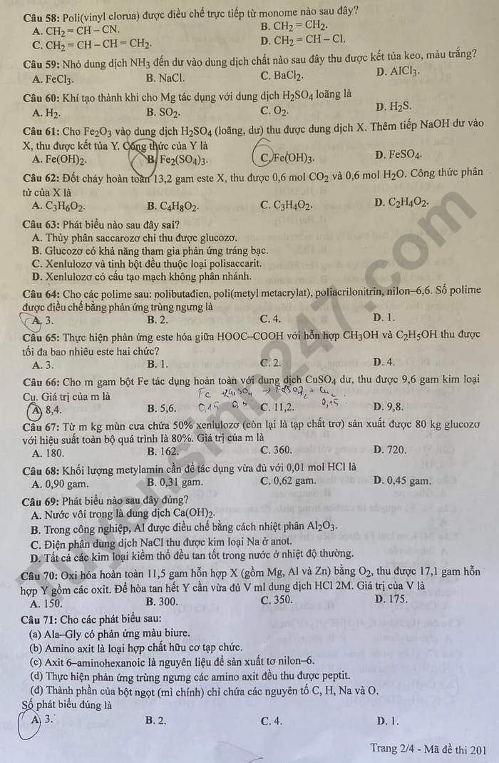 Đề thi môn Sinh - Vật lí - Giáo dục công dân - Hoá học tốt nghiệp THPT 2023 -0