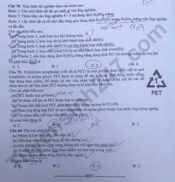 Đề thi môn Sinh - Vật lí - Giáo dục công dân - Hoá học tốt nghiệp THPT 2023 -0