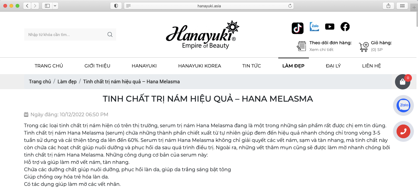 Bài 1: Hàng loạt website quảng cáo mỹ phẩm Hanayuki lừa dối người tiêu dùng?