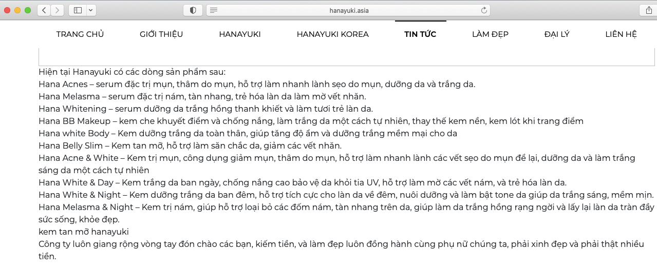 Bài 1: Hàng loạt website quảng cáo mỹ phẩm Hanayuki lừa dối người tiêu dùng?