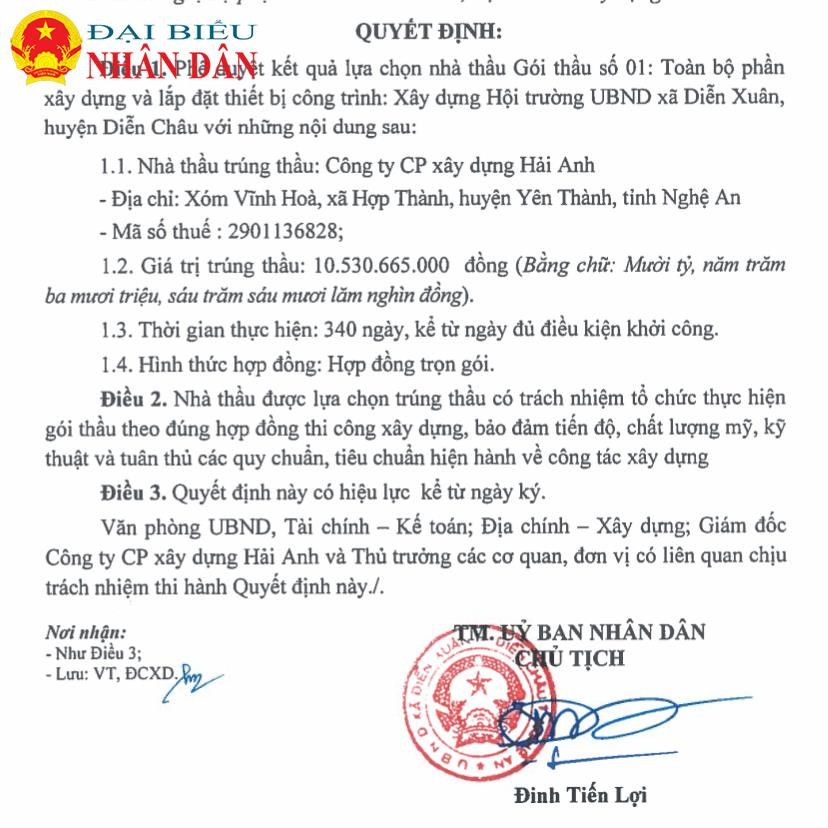 Huyện Diễn Châu (Nghệ An): Doanh nghiệp thường xuyên được nhận các gói thầu đầu tư công với tỷ lệ tiết kiệm 