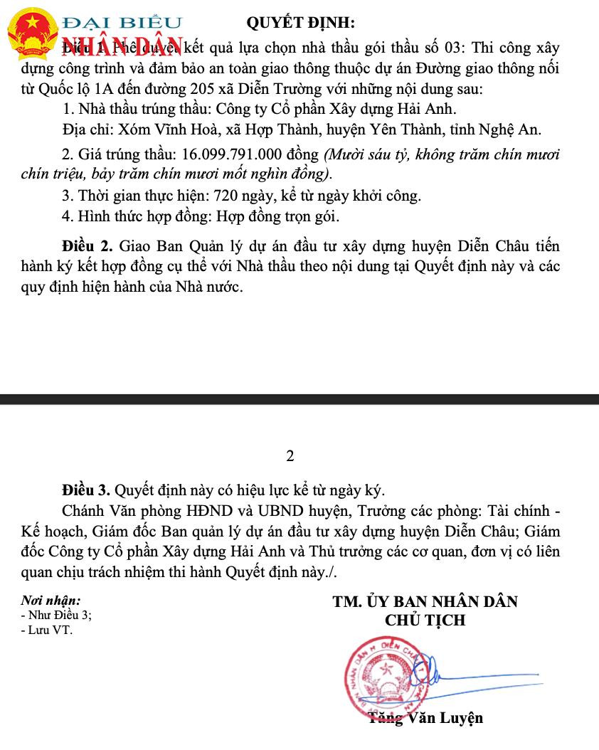 Huyện Diễn Châu (Nghệ An): Doanh nghiệp thường xuyên được nhận các gói thầu đầu tư công với tỷ lệ tiết kiệm 