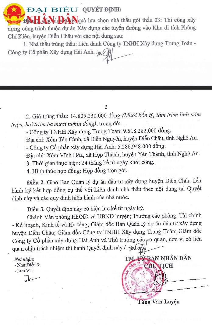 Huyện Diễn Châu (Nghệ An): Doanh nghiệp thường xuyên được nhận các gói thầu đầu tư công với tỷ lệ tiết kiệm 