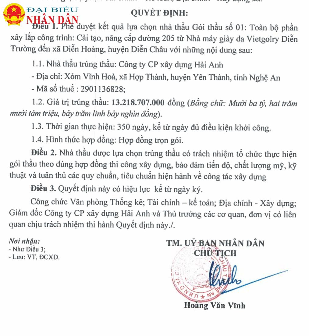 Huyện Diễn Châu (Nghệ An): Doanh nghiệp thường xuyên được nhận các gói thầu đầu tư công với tỷ lệ tiết kiệm 