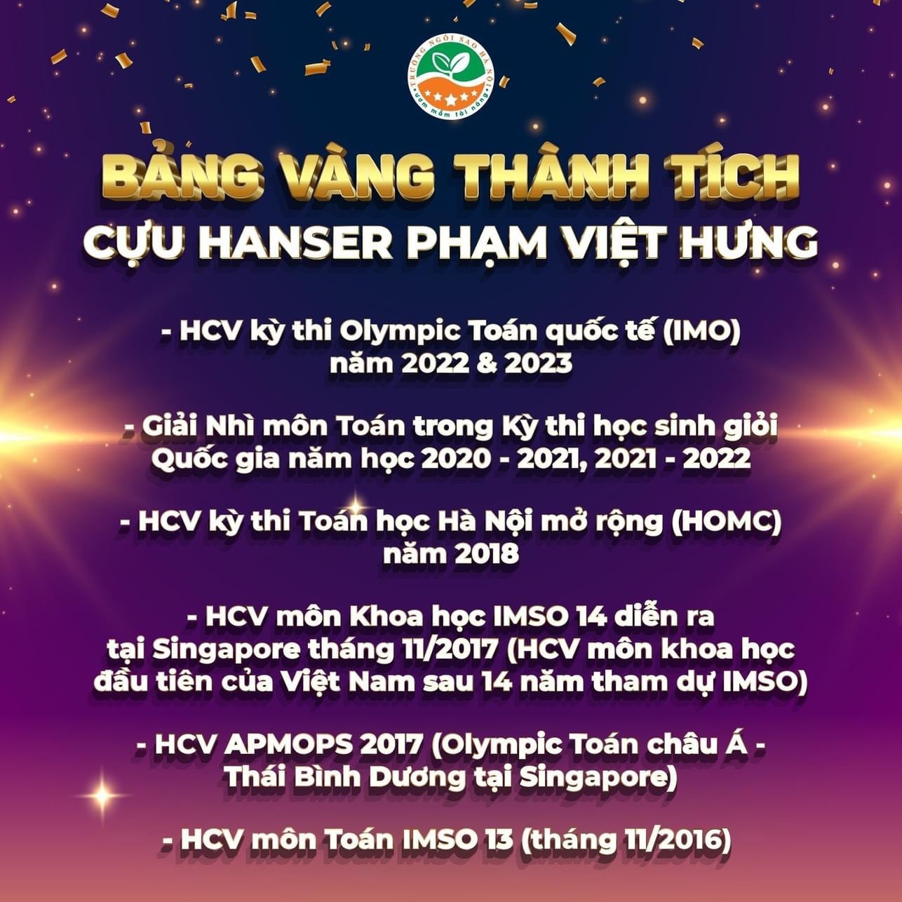 Phạm Việt Hưng lập kỳ tích 2 năm liên tiếp giành Huy chương Vàng Olympic Toán quốc tế -0