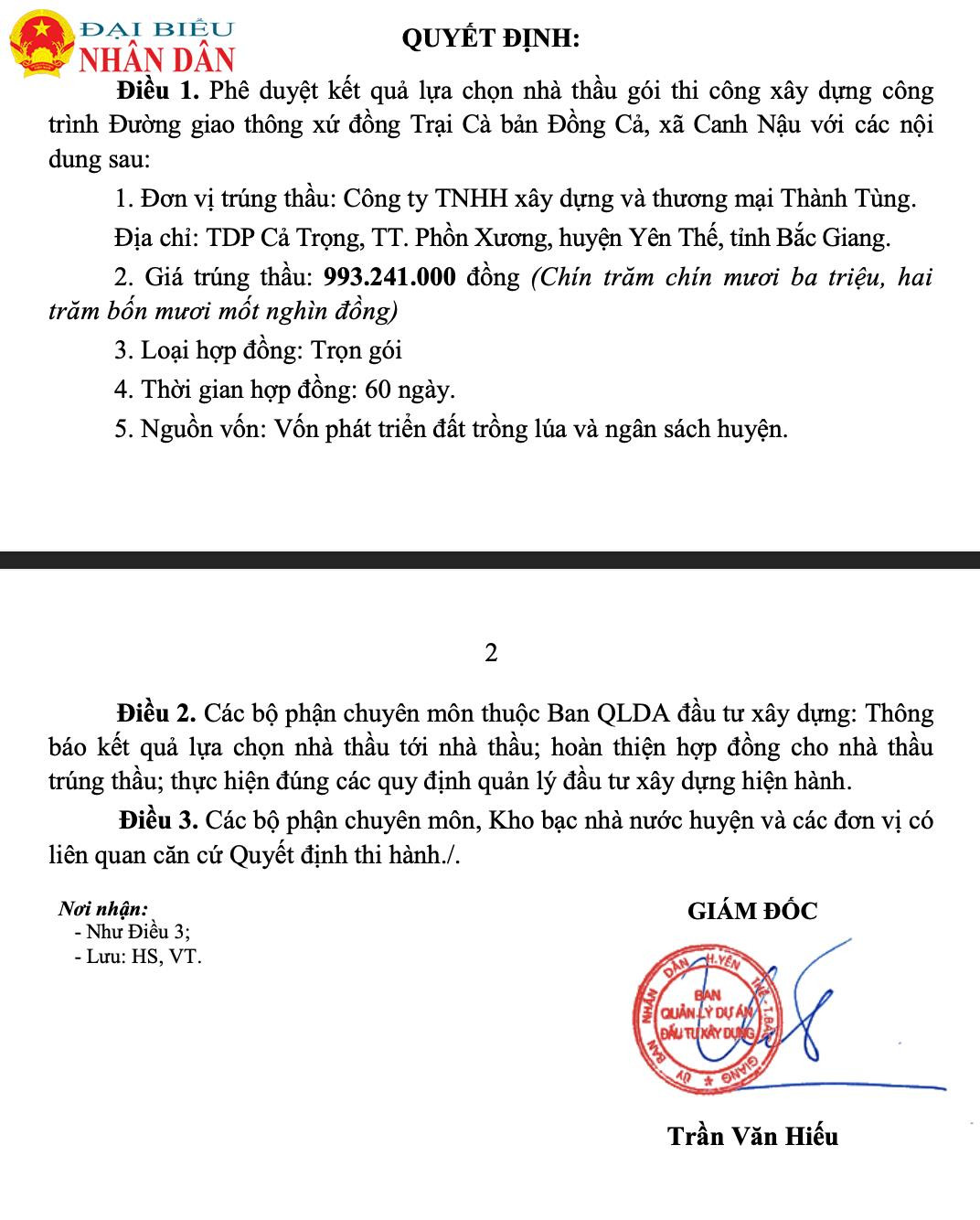 Huyện Yên Thế: Lộ diện Doanh nghiệp được nhận nhiều gói thầu đầu tư công có mức giảm giá 