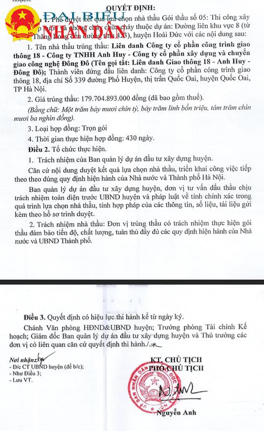 Huyện Hoài Đức (Hà Nội): Hàng loạt các gói thầu đầu tư công có mức giám giá thấp -0