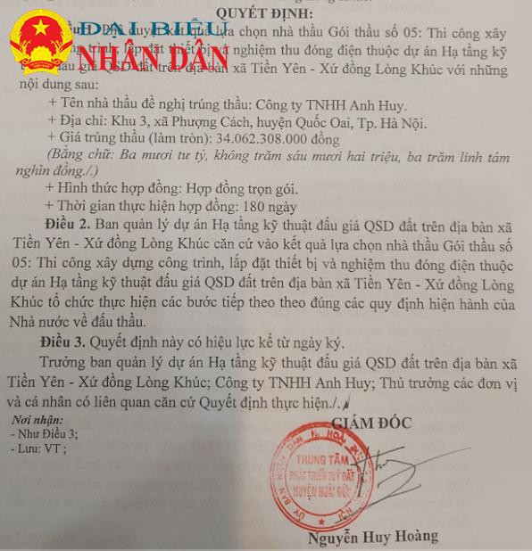 Huyện Hoài Đức (Hà Nội): Hàng loạt các gói thầu đầu tư công có mức giám giá thấp -0