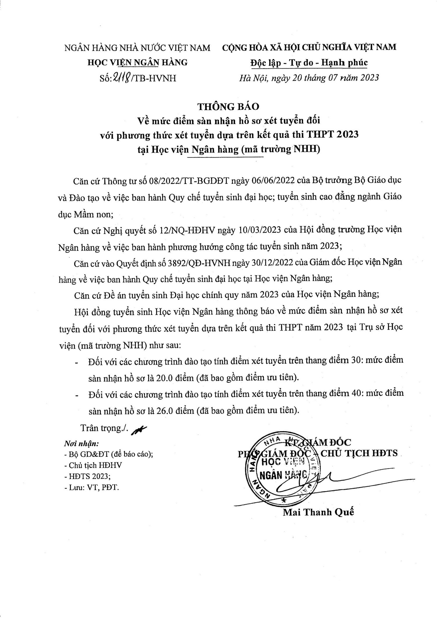 Học viện Ngoại giao và Học viện ngân hàng công bố điểm sàn năm 2023 -0