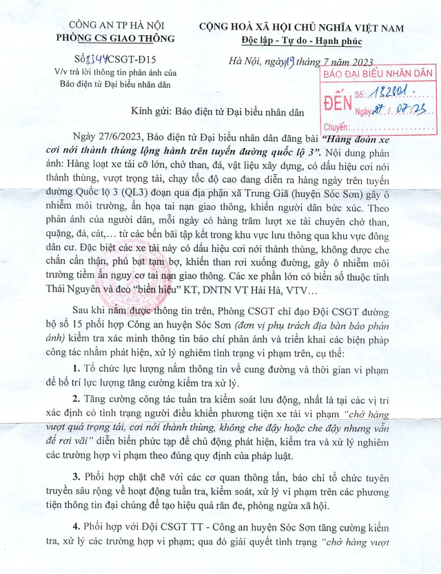 Phòng CSGT Hà Nội phản hồi báo Đại biểu Nhân dân sau phóng sự xe cơi nới thành thùng lộng hành trên tuyến QL3 -0