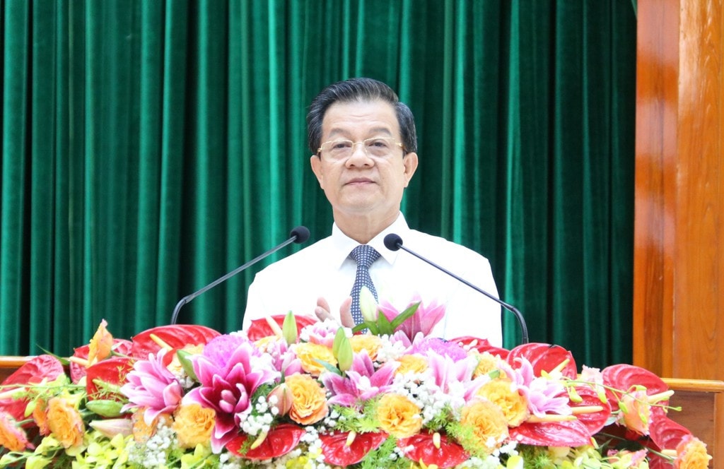 Ủy viên Trung ương Đảng, Bí thư Tỉnh ủy An Giang Lê Hồng Quang phát biểu tại Đại hội Khai mạc Đại hội đại biểu Hội nông dân tỉnh An Giang, nhiệm kỳ 2023 – 2028