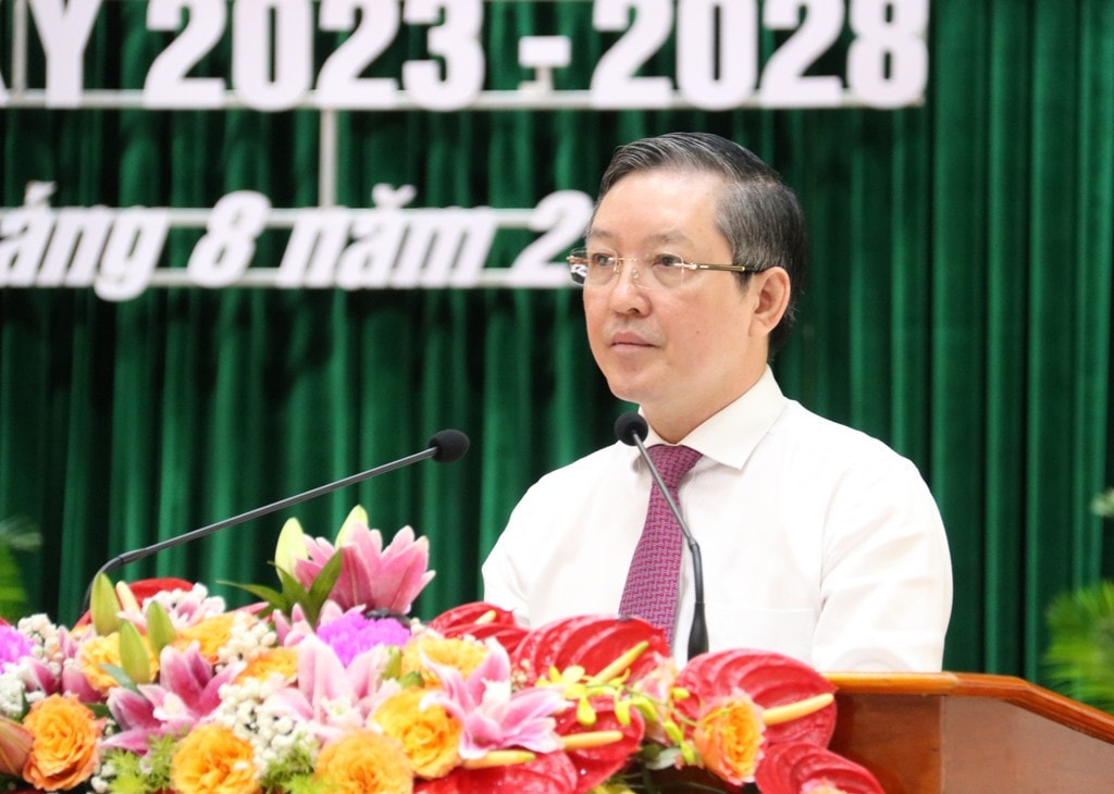 Ủy viên Trung ương Đảng, Chủ tịch Hội nông dân Việt Nam Lương Quốc Đoàn phát biểu tại Đại hội Khai mạc Đại hội đại biểu Hội nông dân tỉnh An Giang, nhiệm kỳ 2023 – 2028