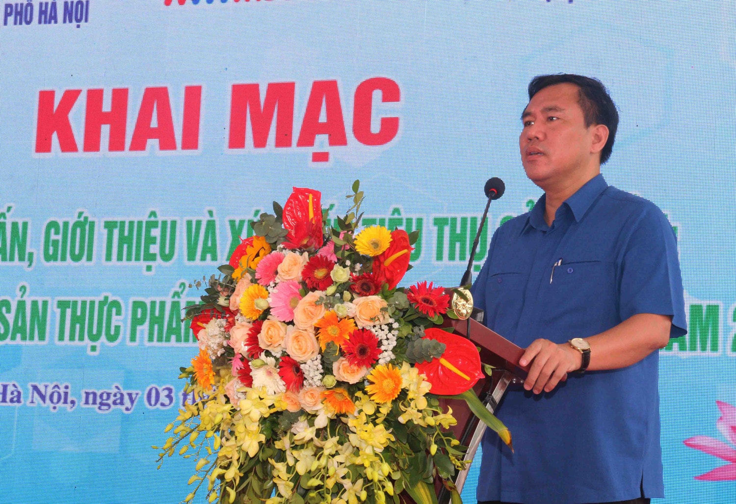 Phó Chủ tịch UBND quận Bắc Từ Liêm Nguyễn Thường Sơn chia sẻ tại sự kiện Khai mạc Tuần hàng tư vấn, giới thiệu xúc tiến sản phẩm OCOP, làng nghề TP Hà Nội năm 2023 -0