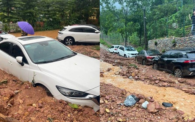 Hà Nội: Nhiều ô tô mắc kẹt do sạt lở đất ở Sóc Sơn -0