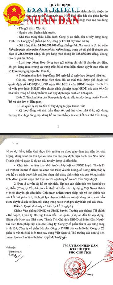 Huyện Thanh Trì: Lộ diện Doanh nghiệp trúng nhiều gói thầu đầu tư công có mức giảm giá thấp -0